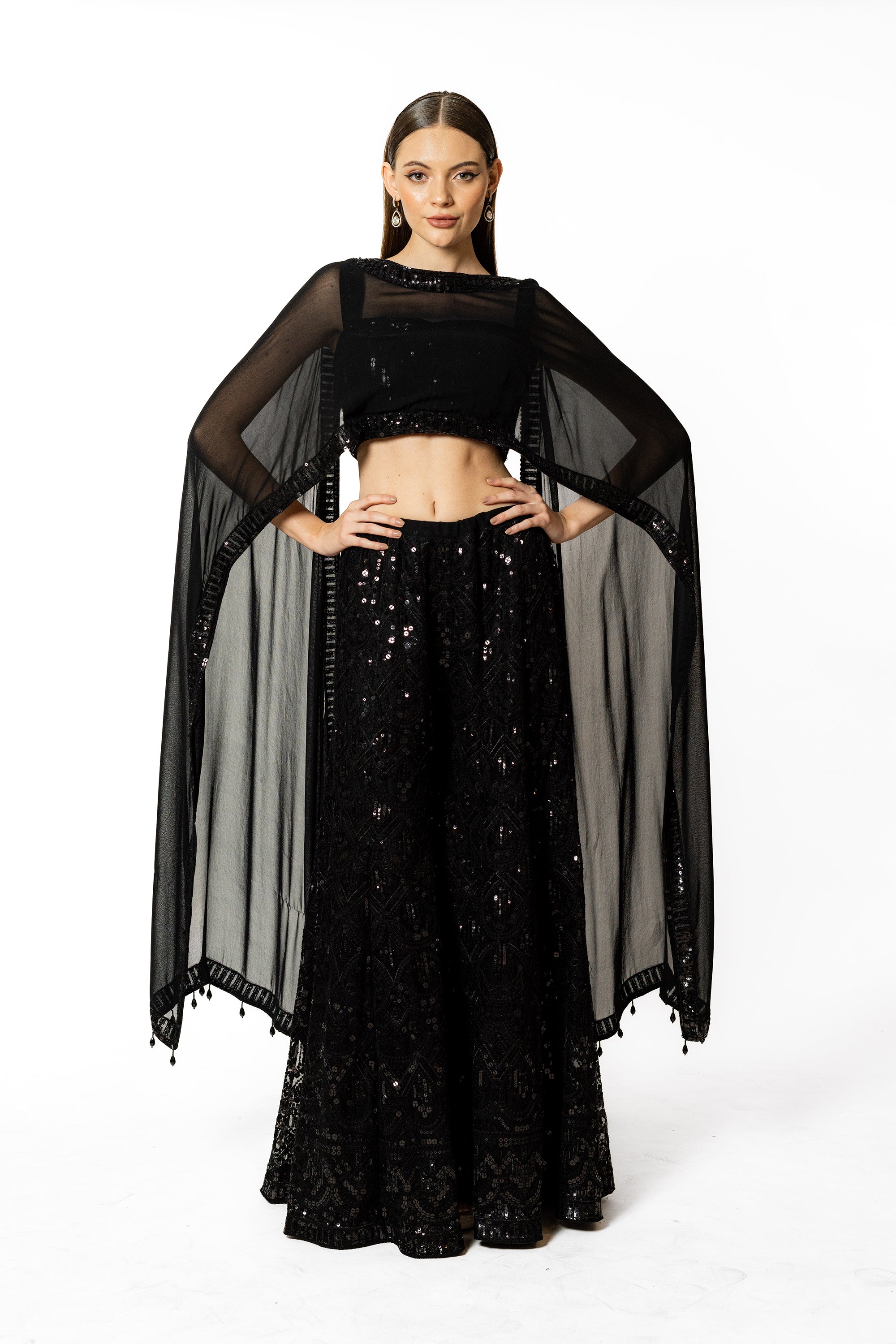 Black Sequin Sharara- front view