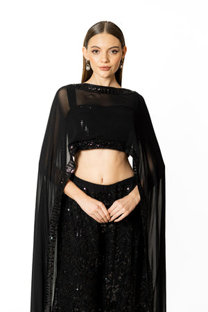 Black Sequin Sharara- front view