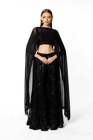 Black Sequin Sharara- front view