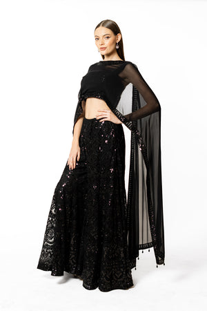 Black Sequin Sharara- front view