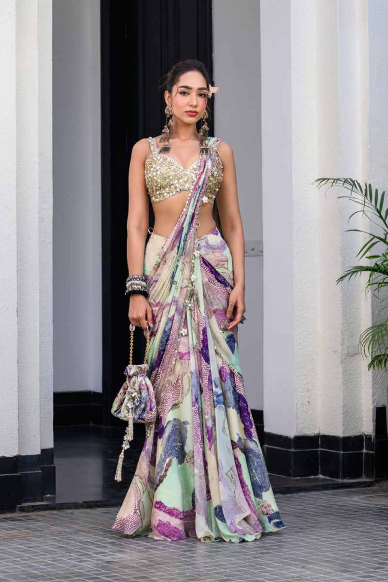 Eden H Saree Paidawn With Hand Emb Blouse