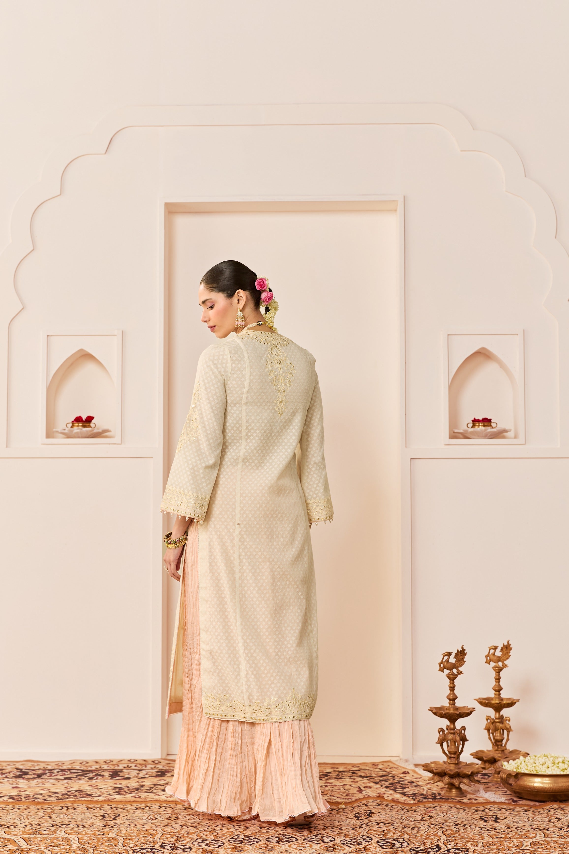 RUHANI - DAISY IVORY LONG KURTA WITH SKIRT AND DUPATTA