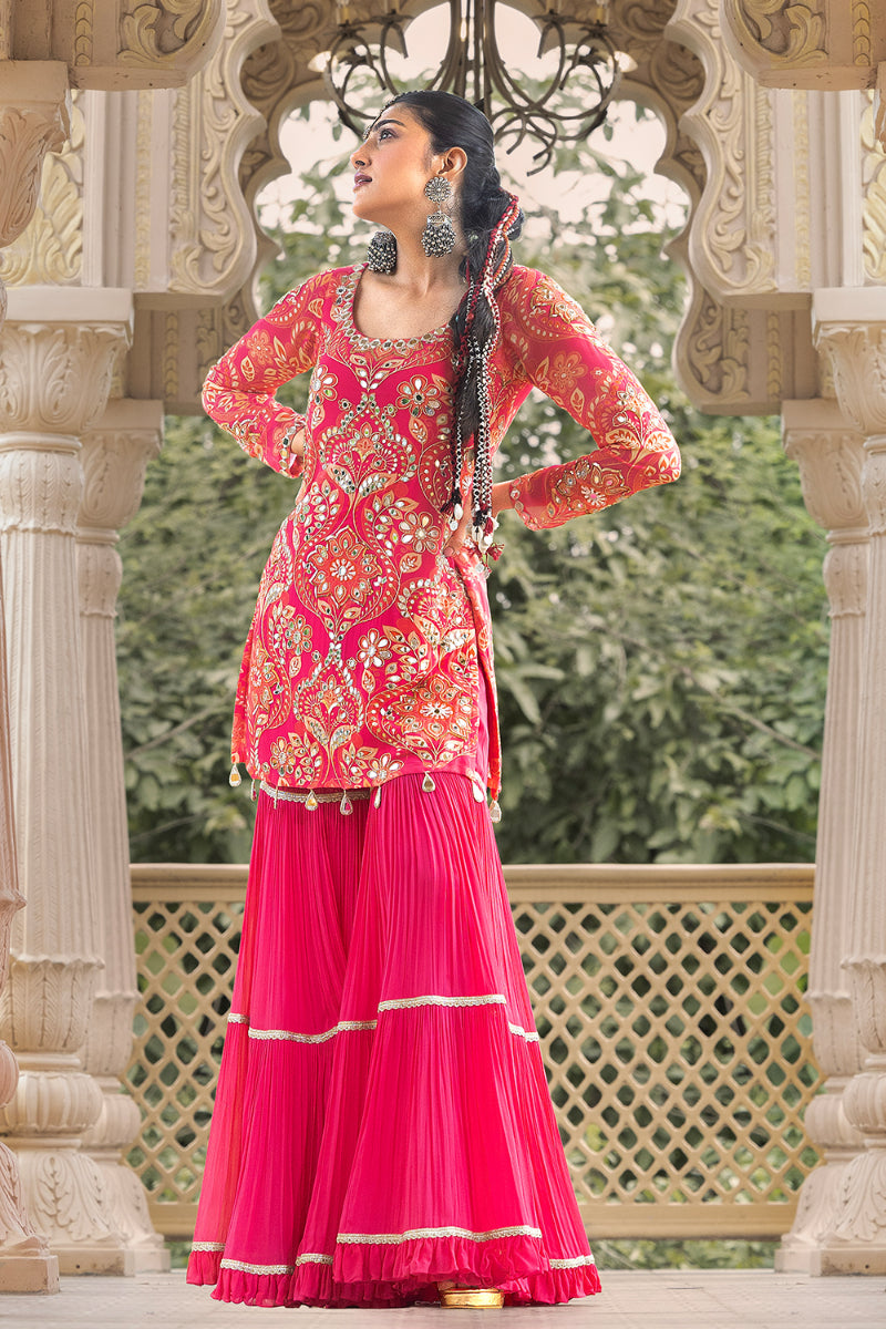 SHARARA + SHORT KURTA + DUPATTA - RUHANI PINK
