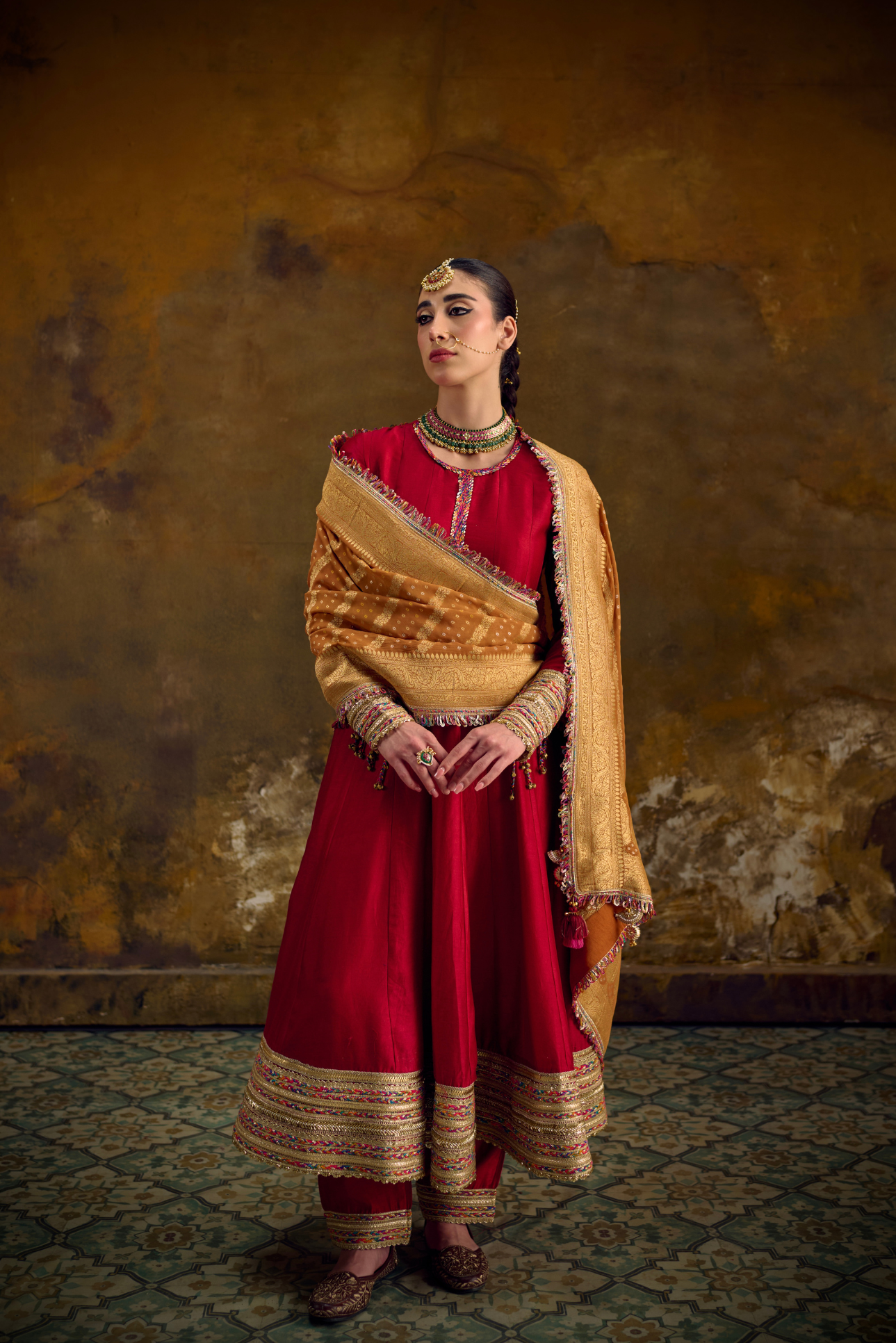 Naad Bandhan - Red Anarkali Set with Banarasi Bandhani Dupatta