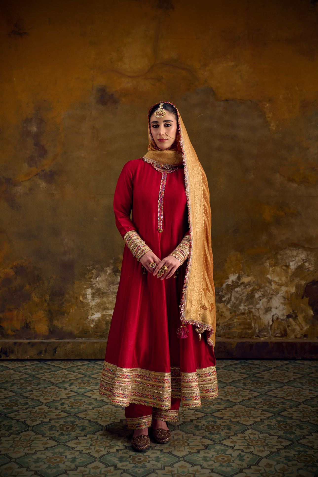 Naad Bandhan - Red Anarkali Set with Banarasi Bandhani Dupatta