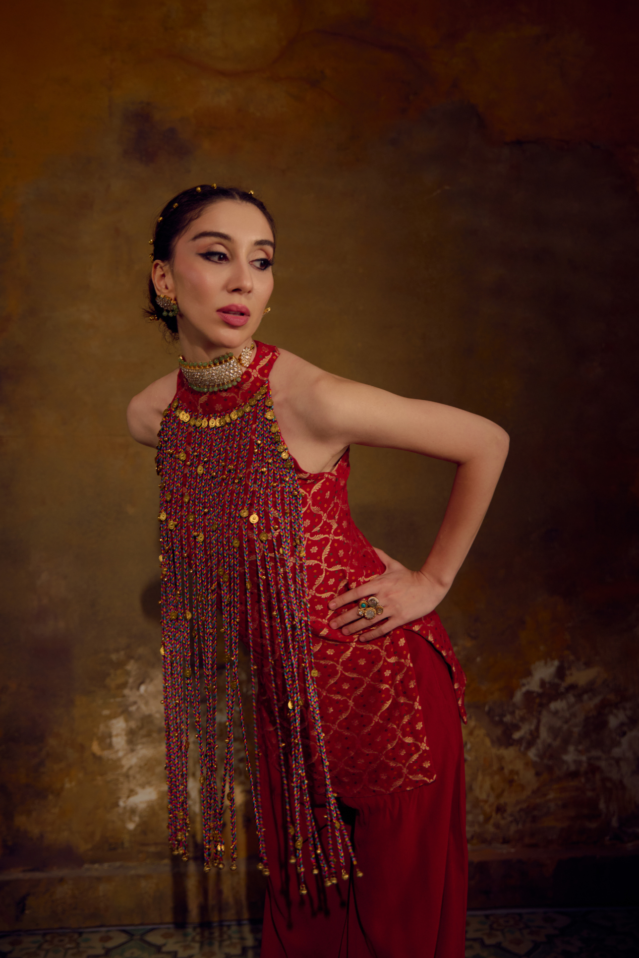Naad Jwala - Red Palazzo Set with Tassle Detailing