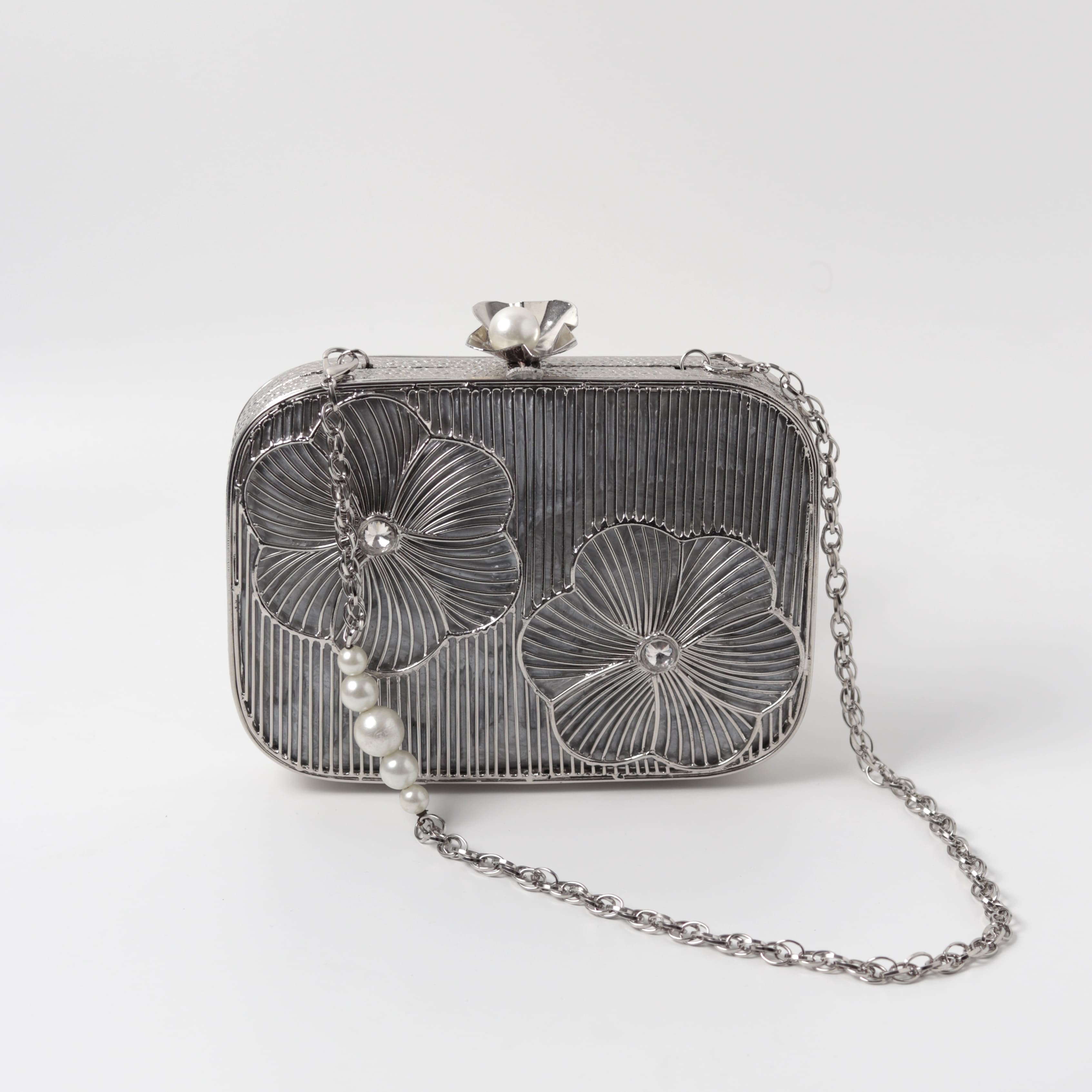 THE TAN CLAN Reema Silver Intricate Brass Wirework Clutch