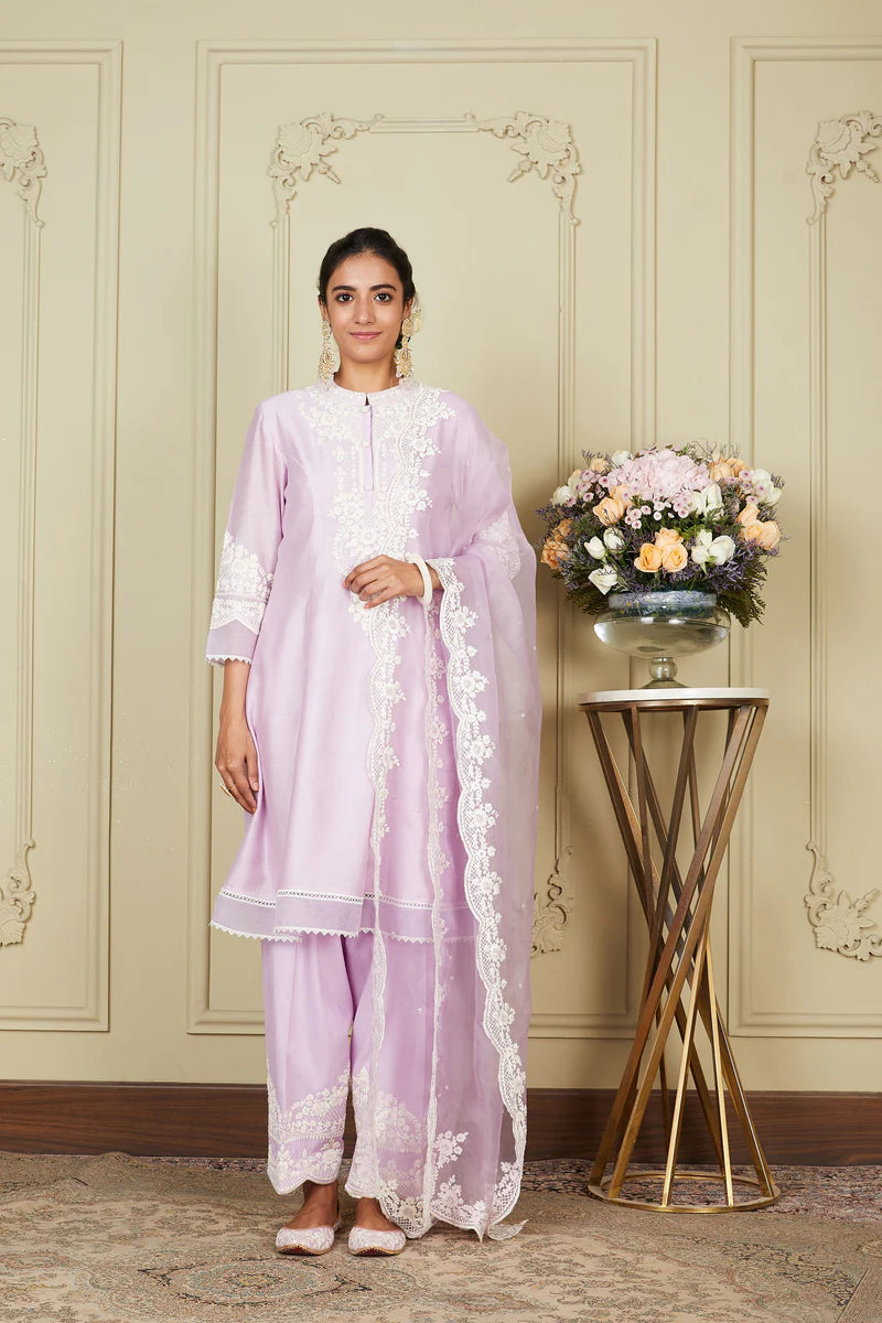 Ruzena Periwinkle A Line Short Kurta With Salwar And Dupatta