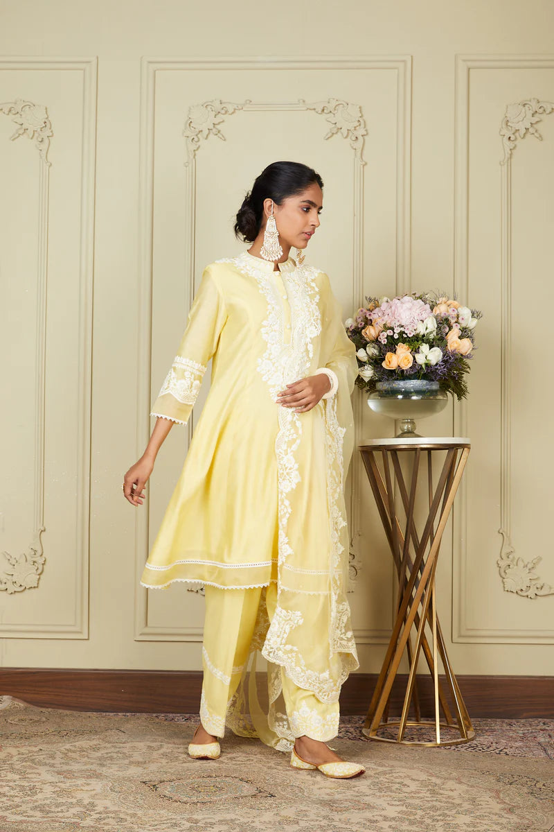 Ryhana Lemon Yellow A Line Short Kurta With Salwar And Dupatta
