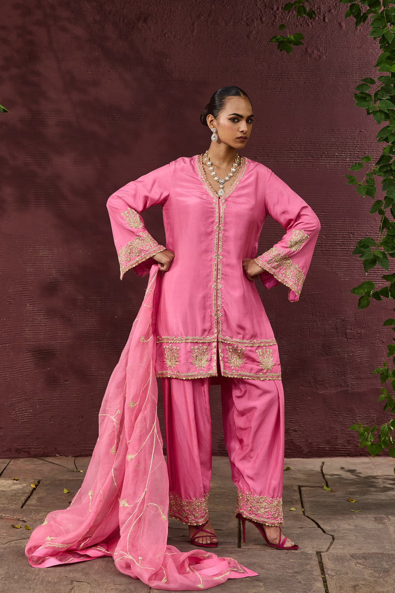 The Eternal Rose-Pink Front Open Kurta & Salwar Set
