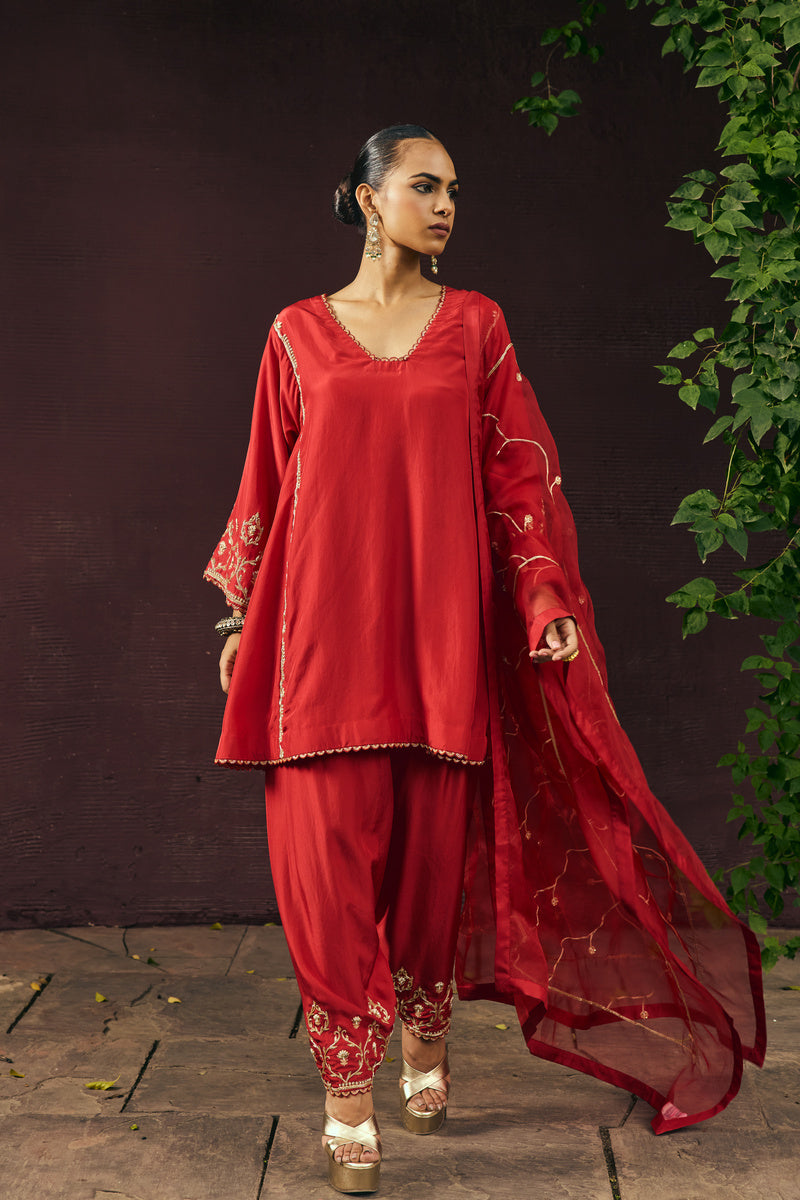 The Eternal Ruby Red Flared Kurta & Salwar Set