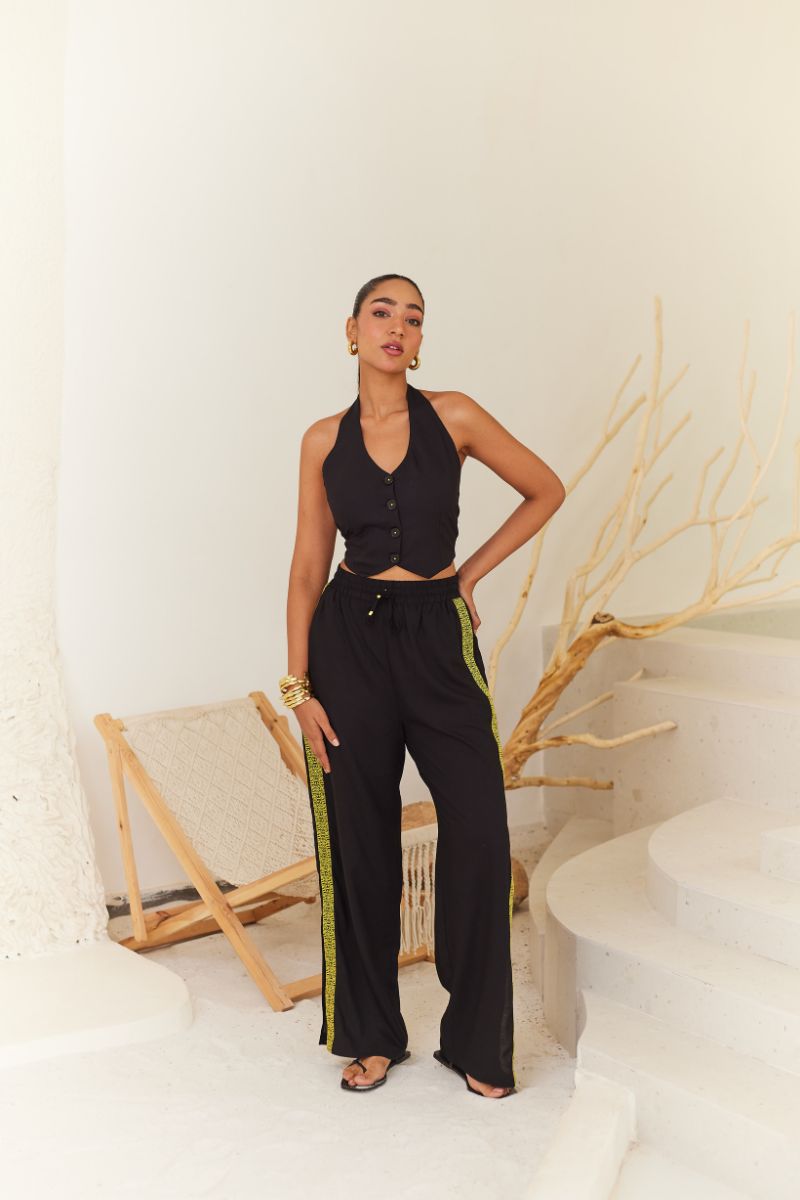 Black Linen Vest & Pants Set