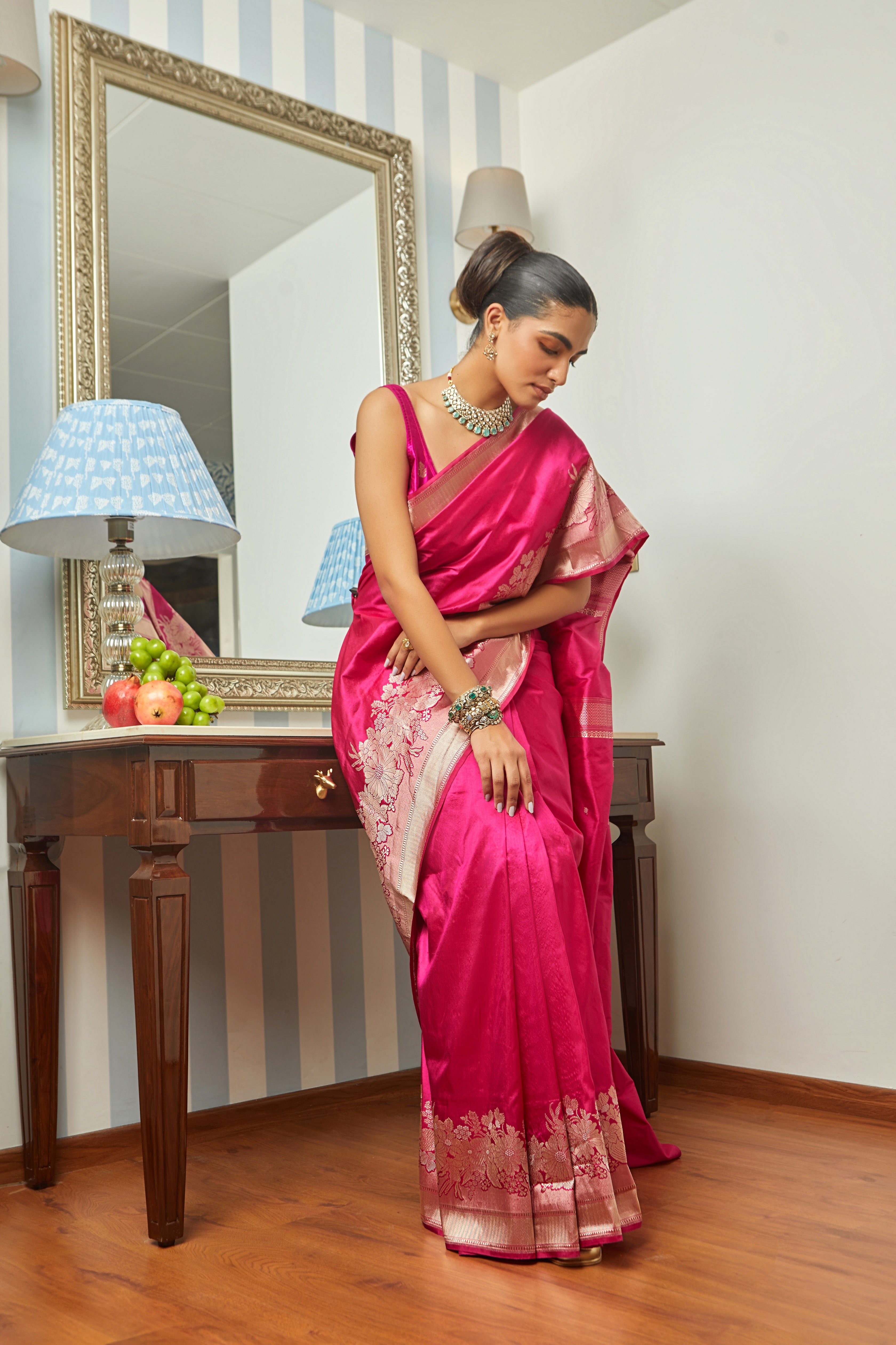 Handwoven Katan Silk Floral Border Saree