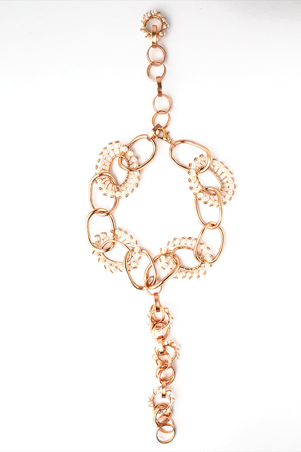 Neutron Loop Pearls On Gold Plated Link Chain Necklace