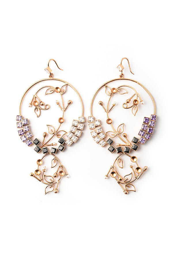 Mystic Gold Plated Foliage Vine Hoop Earrings