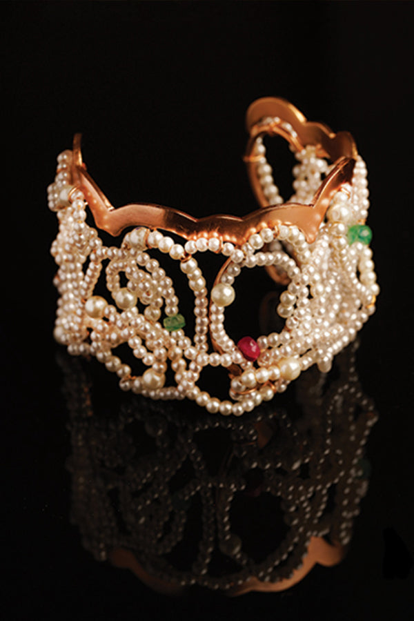 Pearl Cloud And Gemstone Gold Plated Cuff