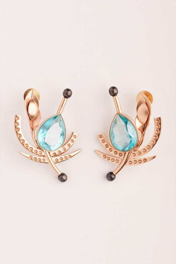Golden Gale Blue Crystal Stud Earrings