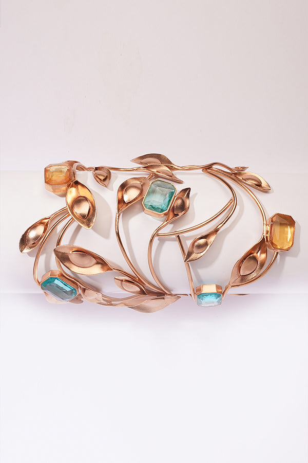 Fallen Angel Gold Plated Blue Crystal Hand Cuff