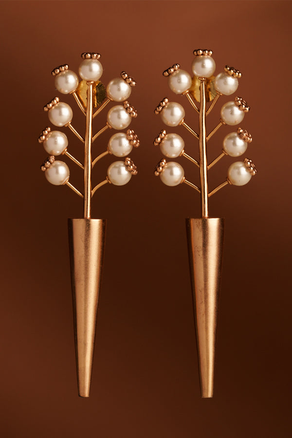 Cosmic Sabre Gold Plated Pearl Spike Earrings