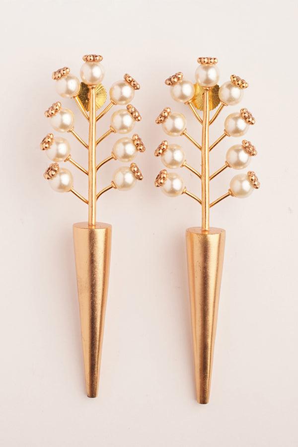 Cosmic Sabre Gold Plated Pearl Spike Earrings