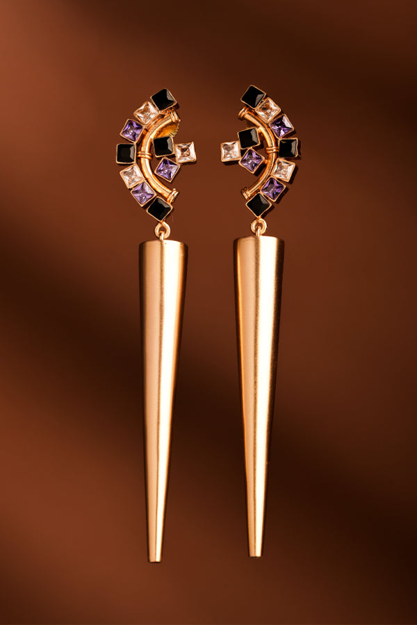 Violet Sabre Gold Plated Spike Earrings