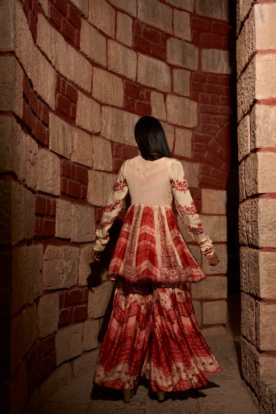 Mehr Rang – Printed Peplum Sharara Set