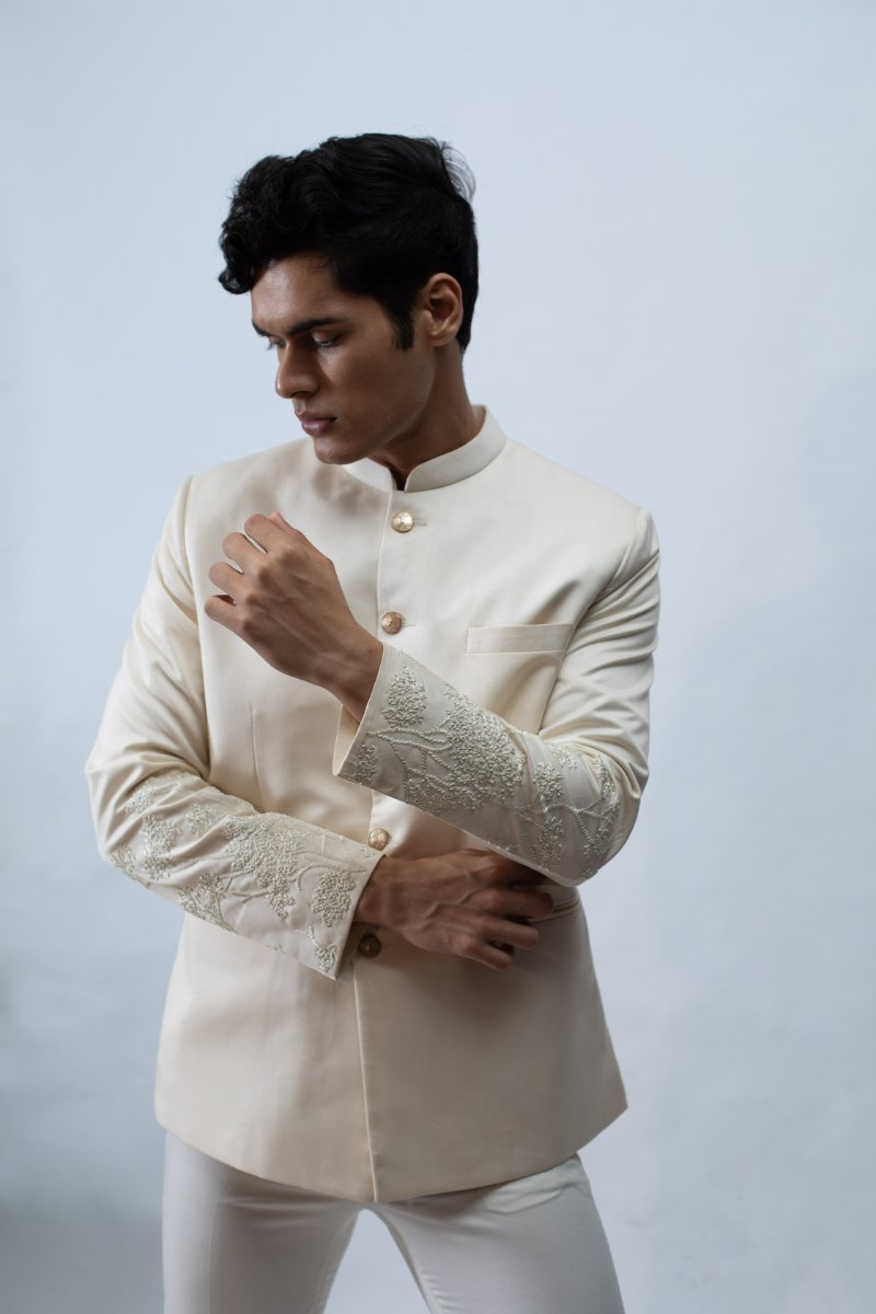 Ivory Embroidered Bandhgala Set