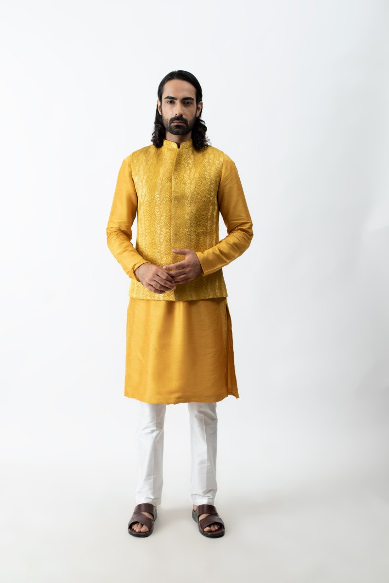 Mustard Yellow Embroidered Bundi