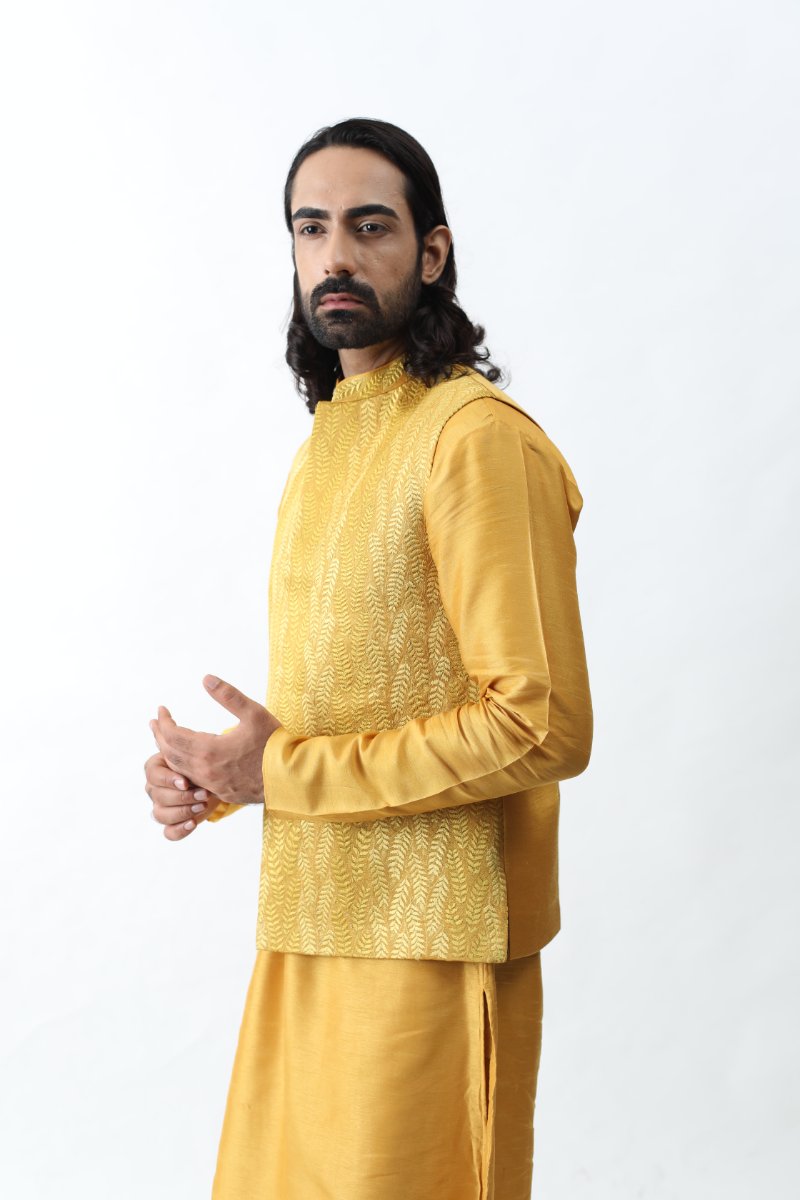 Mustard Yellow Embroidered Bundi