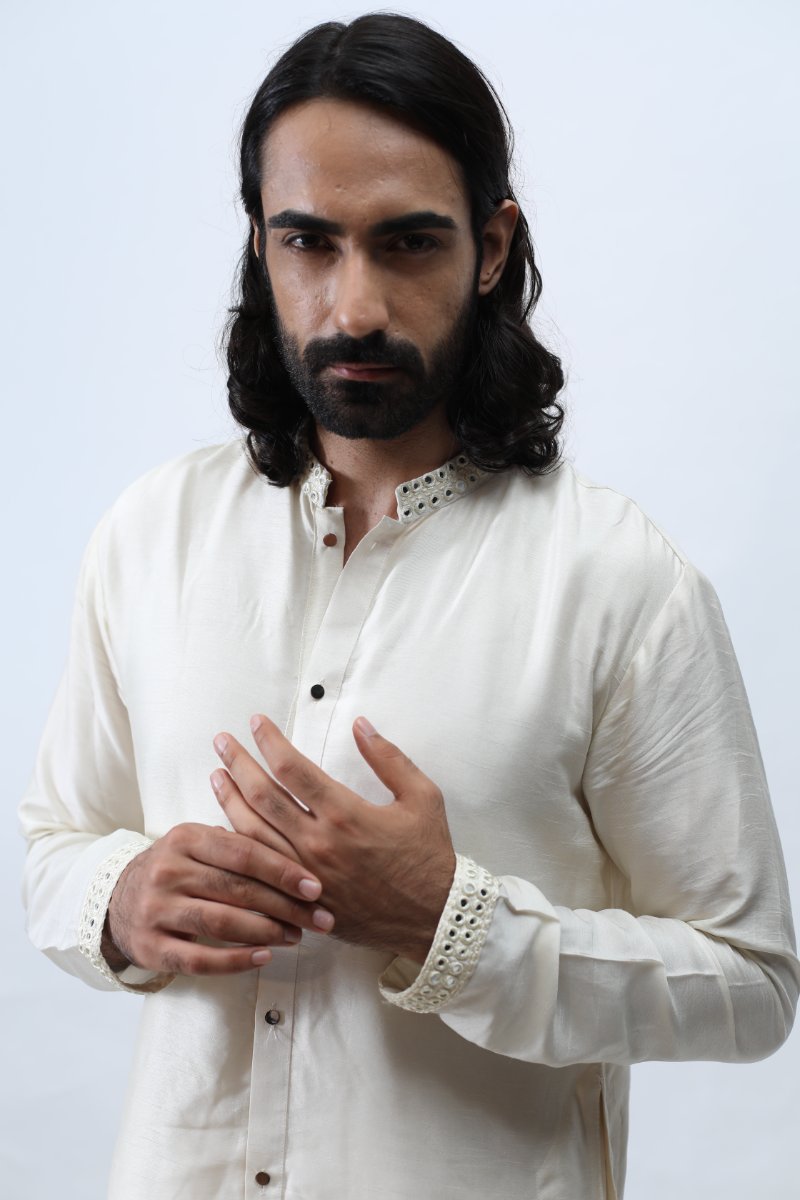 Ivory Mirror Front Open High-Low Kurta Set
