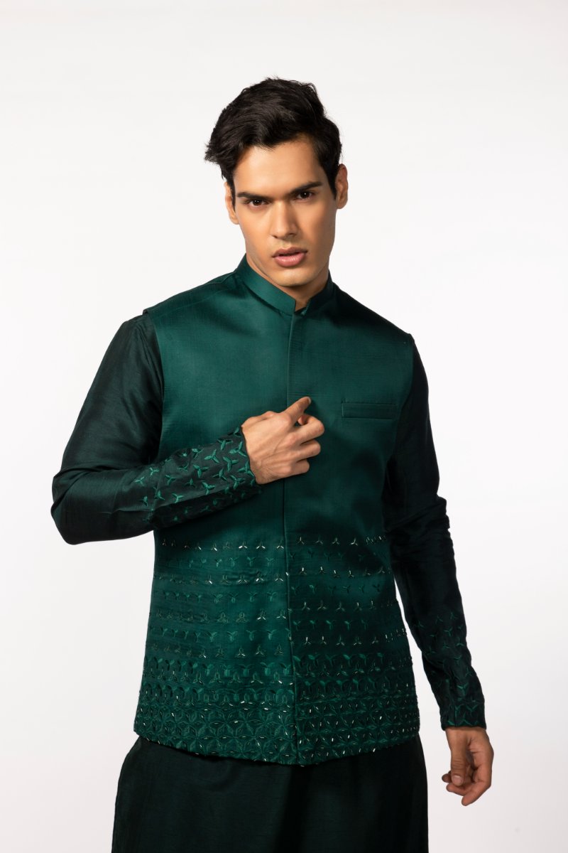 Bottle Green Embroidered Bundi