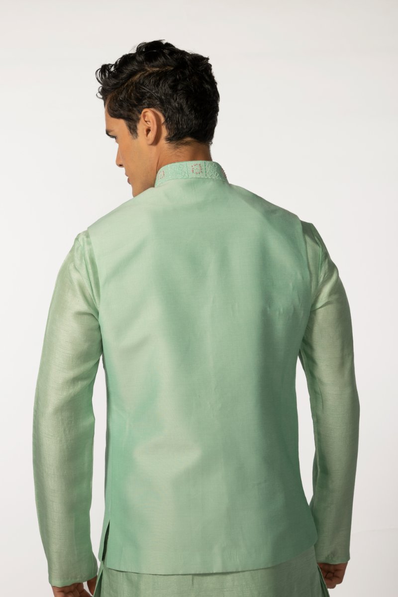 Sea Green Hand Embroidered Bundi