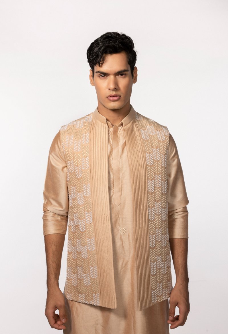 Rosegold Pintuck With Embroidered Bundi