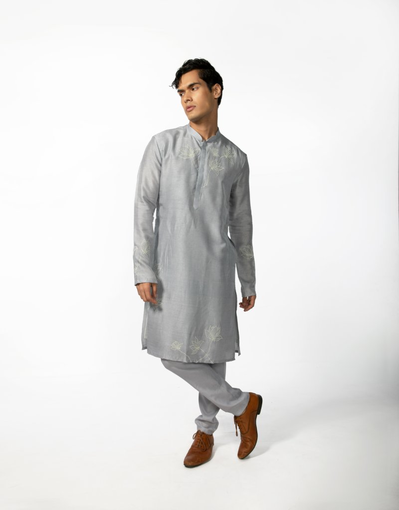 Grey Lotus Kurta Set
