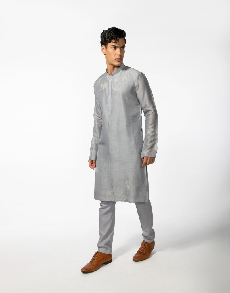 Grey Lotus Kurta Set