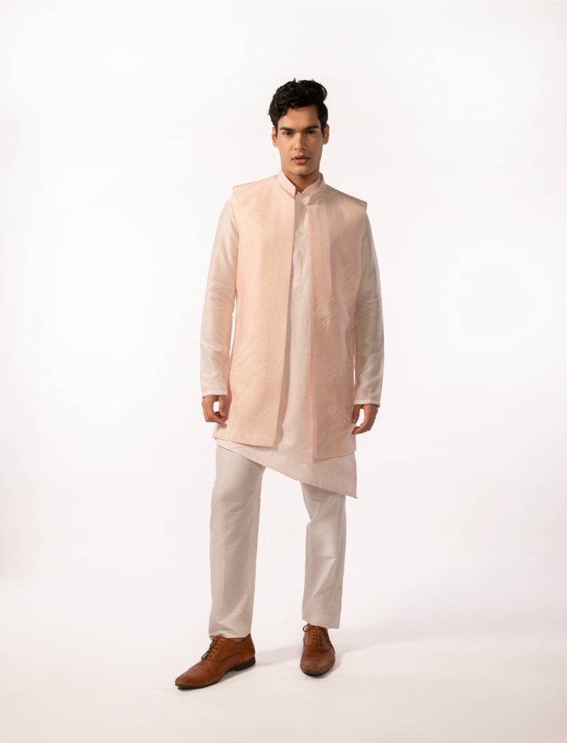 Pink Embroidered Achkan