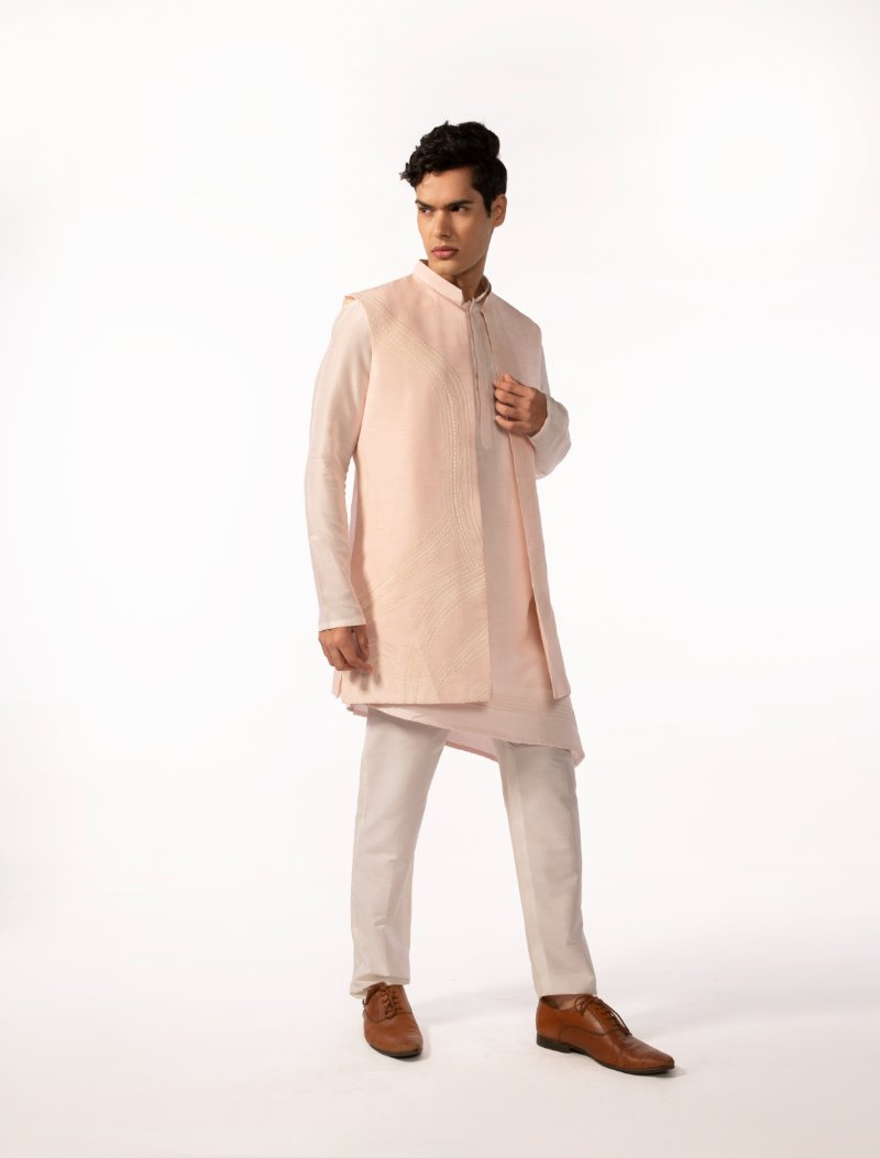 Pink Embroidered Achkan