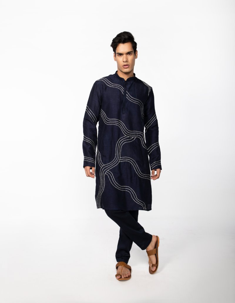 Midnight Blue Chain Stitch Kurta Set