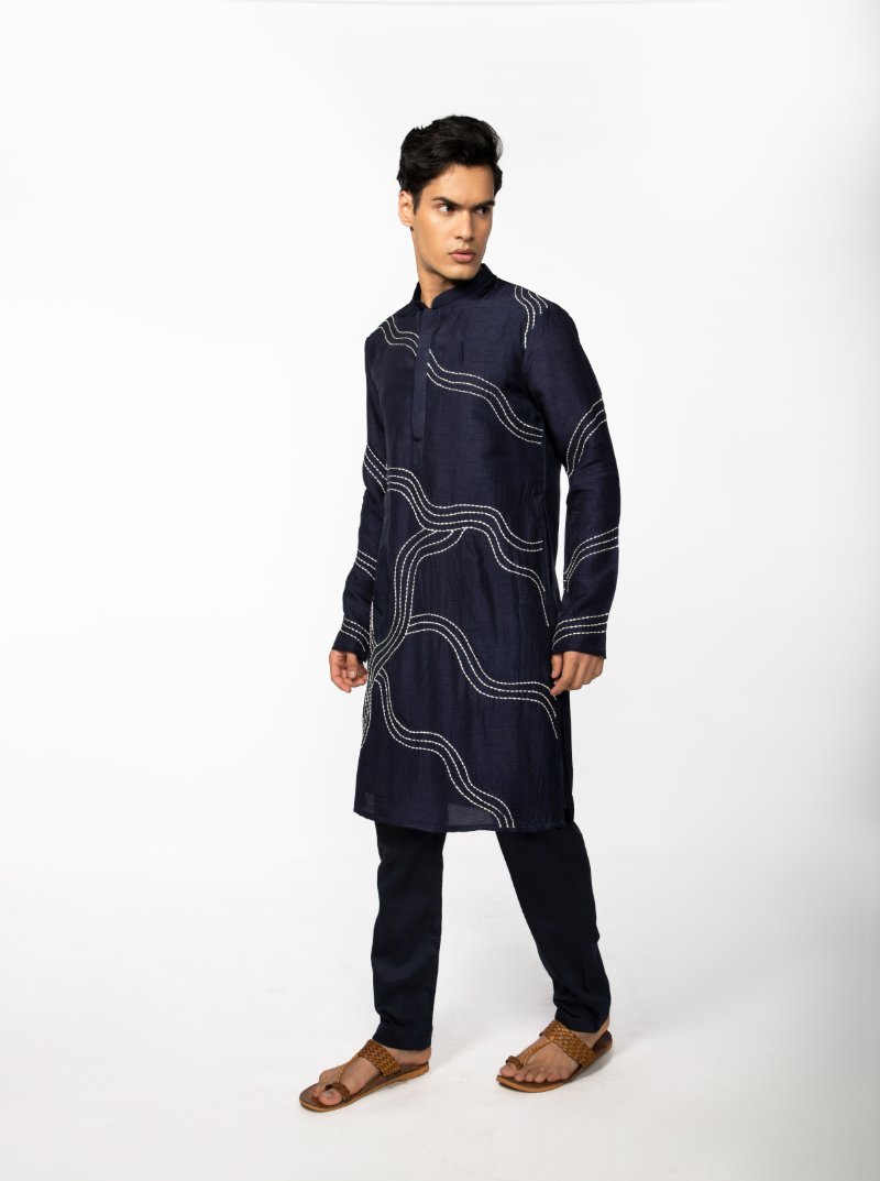 Midnight Blue Chain Stitch Kurta Set