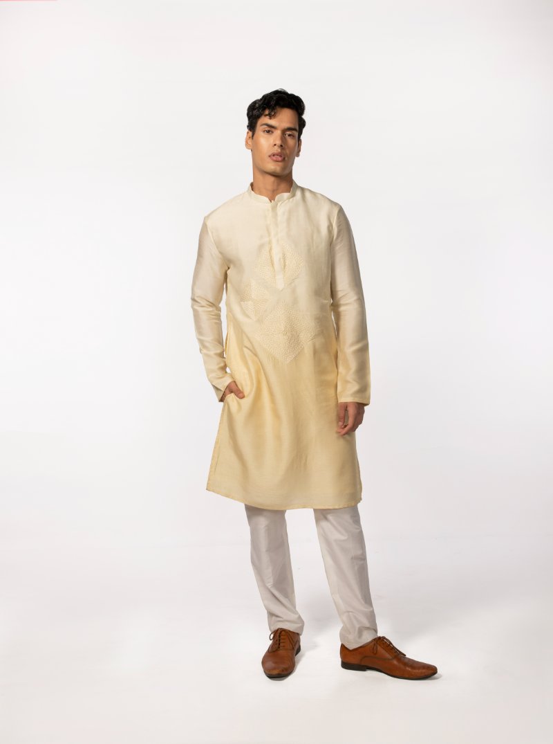 Light Yellow Ombre Diamond Embroidered Kurta Set