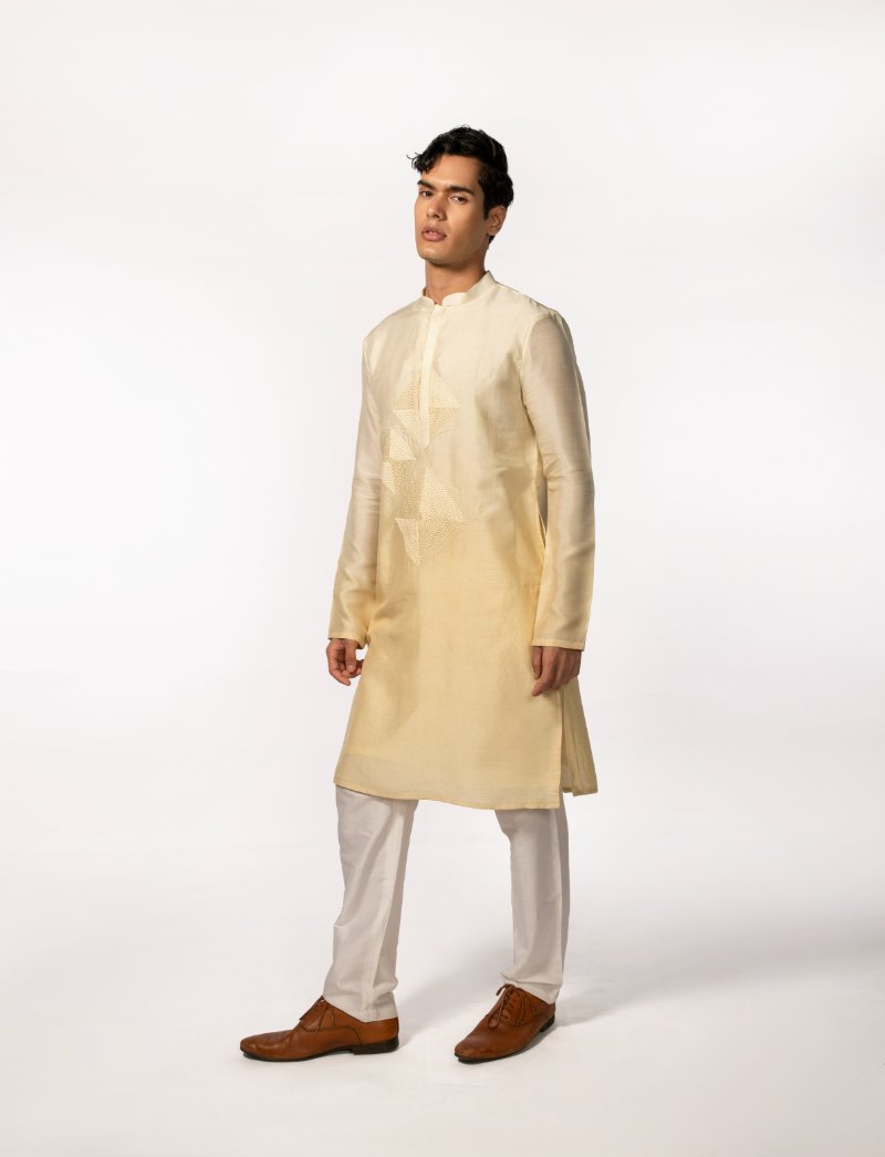 Light Yellow Ombre Diamond Embroidered Kurta Set