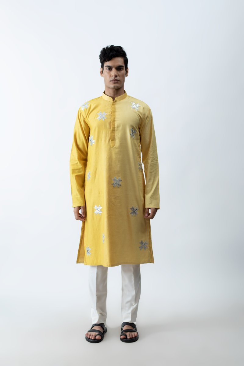 Yellow Ombre Applique Kurta Set