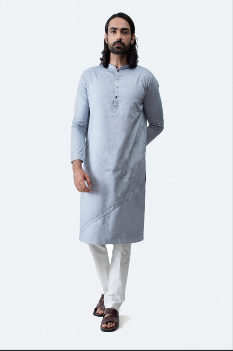 Light Blue-Grey Cord Kurta Set