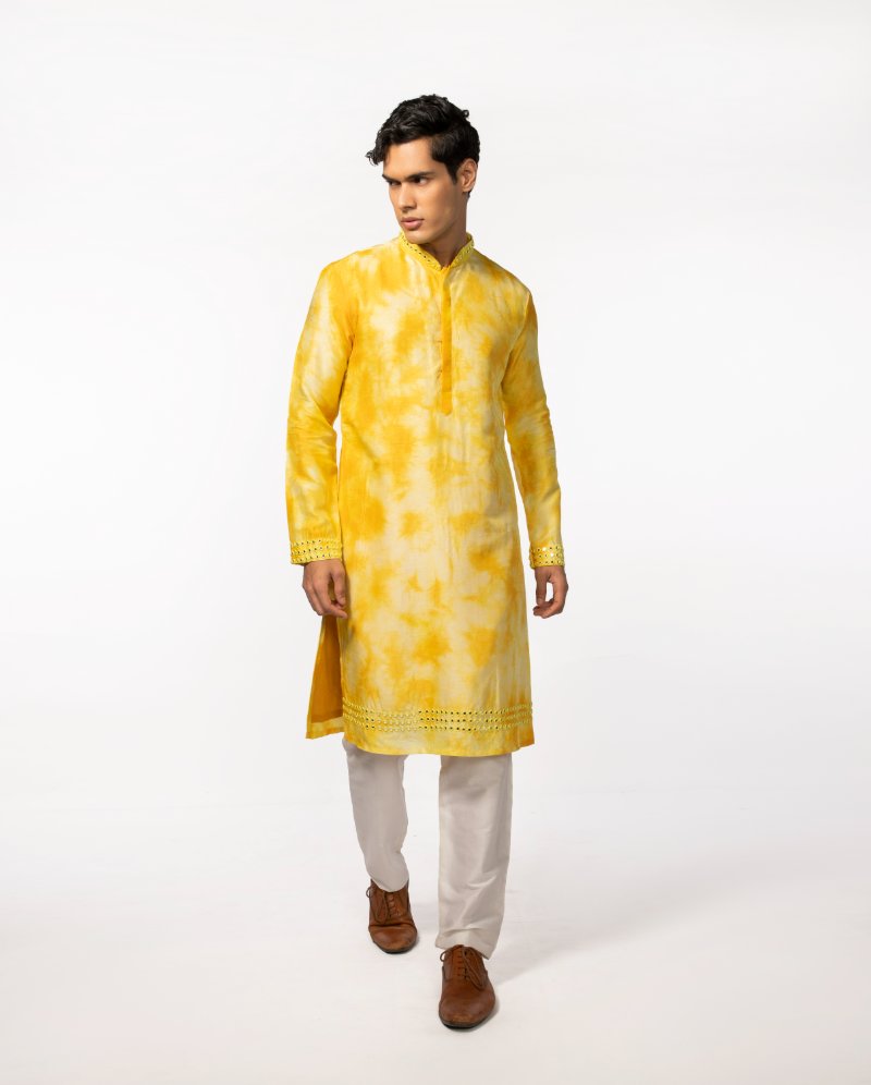 Yellow Tie Dye Mirror Kurta Set