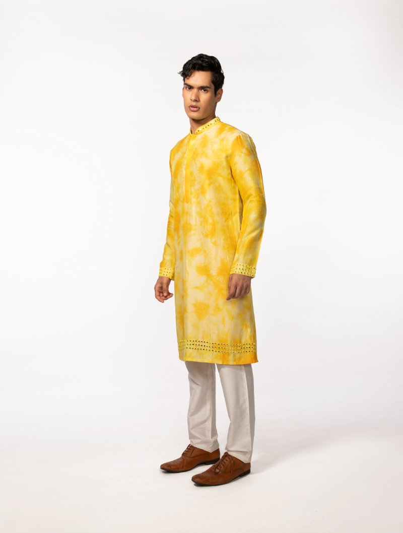 Yellow Tie Dye Mirror Kurta Set