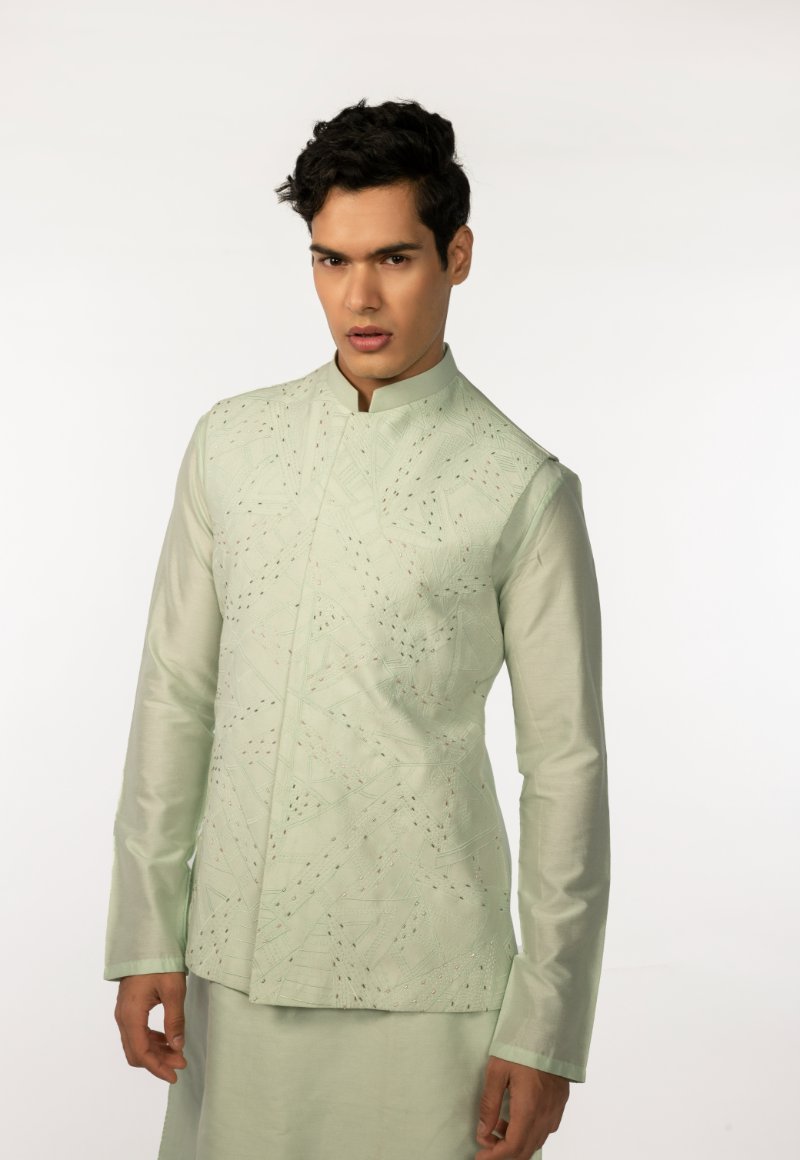 Soothing Green Embroidered With Highlights Bundi