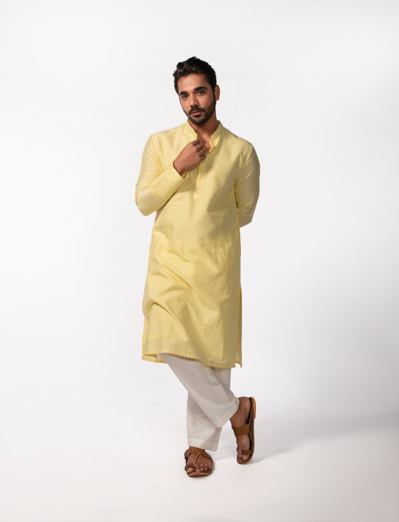 Yellow Sleeve Embroidered Kurta Set