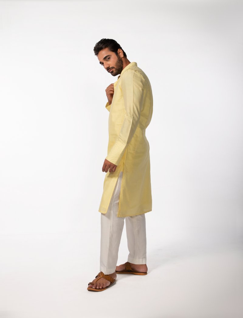 Yellow Sleeve Embroidered Kurta Set