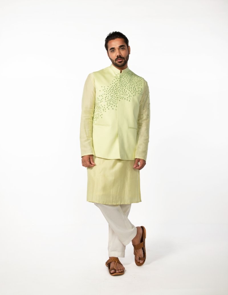 Mint Green Abstract Mirror Bundi With Mint Green Mirror Abstract Kurta Set