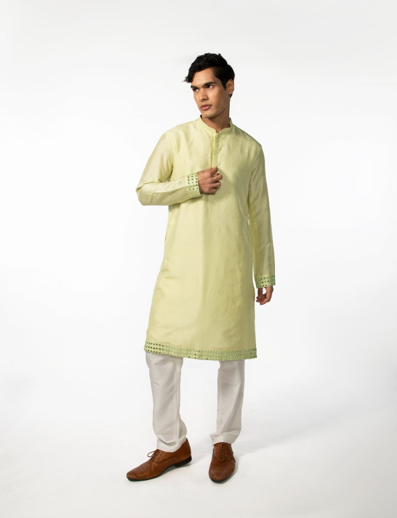 Mint Green Down Placement Mirror Kurta Set